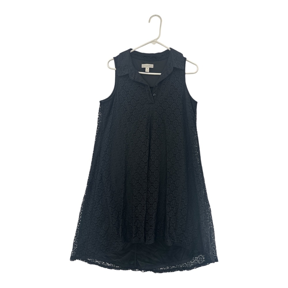Dana Buchman Black Lace Collared Sleeveless A-Line Dress Size 8
